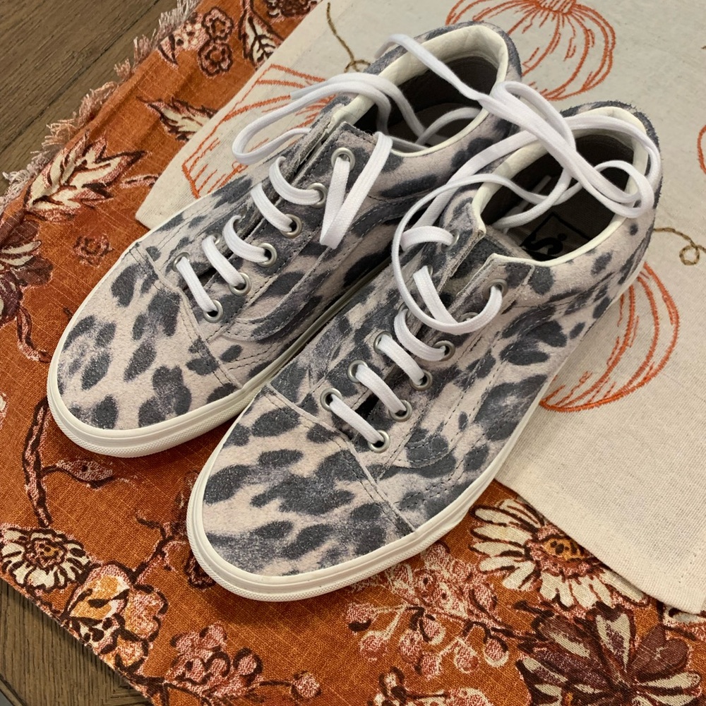Vans Gray and White Leopard Print Women's Sneakers